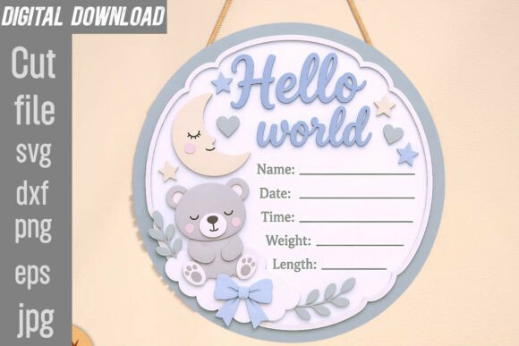 Birth Announcement SVG, Hello World PNG for Print Templates and Graphics