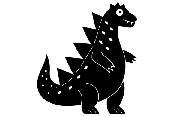 Black Silhouette of a Cartoon Dinosaur: Graphics for Modern Illustrations