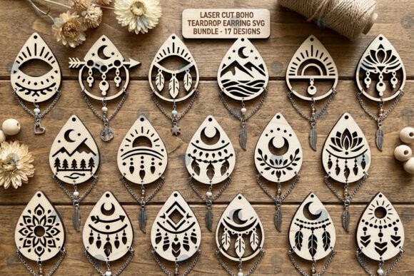 Boho Teardrop Earring SVG Bundle for Laser Cutting and Earrings