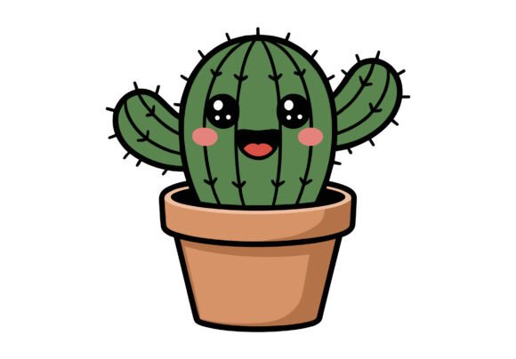 Cute Cartoon Cactus Character in a Brown Graphics and Illustrations Review