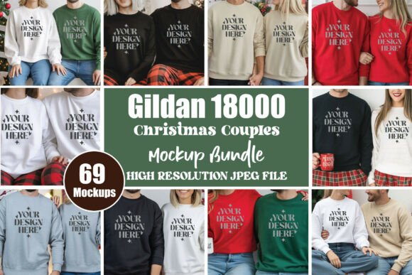 Gildan 18000 Christmas Couples Mockups for Graphics and Product Mockups