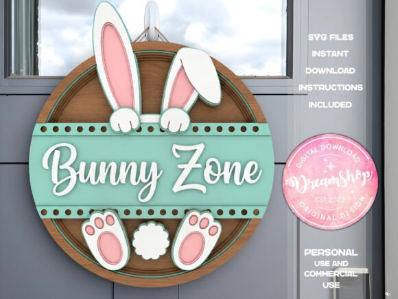 Happy Easter Bunny Zone Sign for Laser Cutting and Spring Amp
