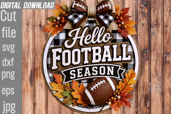 Hello Football Season, Fall Door Sign Graphics for Print Templates