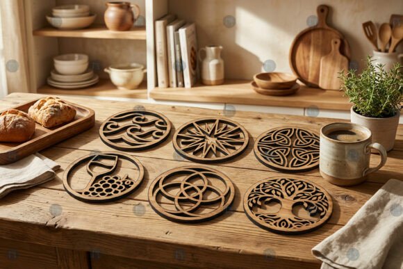 Laser Cut Kitchen Coaster SVG Bundle for Home Decor