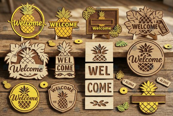 Laser Cut Pineapple Welcome SVG Bundle for Summer Projects