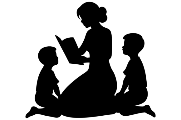 Mother Reading to Children Silhouette