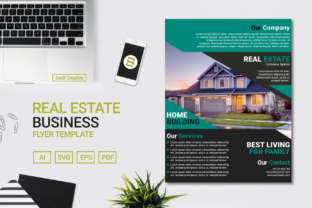 Real Estate Business Flyer Template Design with Teal Black Color Graphics