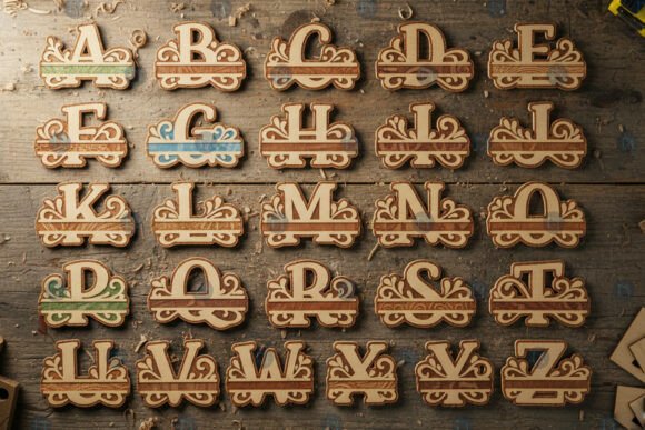 Split Monogram Alphabet SVG Bundle for Laser Cutting & Other Art Amp
