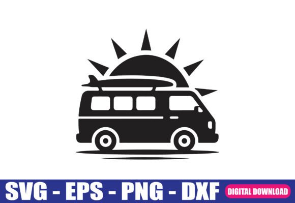 Summer Travel Camper Van Silhouette SVG for Graphics and Crafts